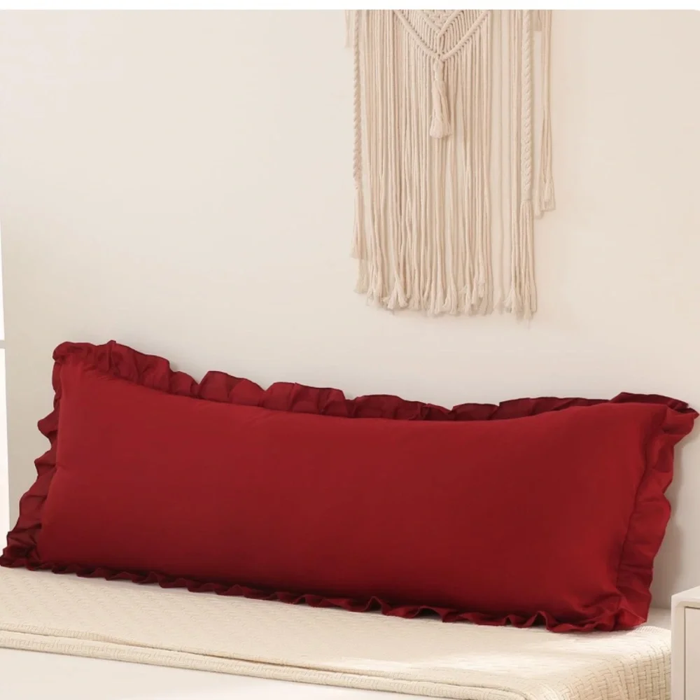 Red Ruffled Body Pillow Cover 54x20”